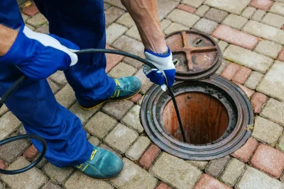 Plumber cleaning an outdoor sewer drain in Kissimmee