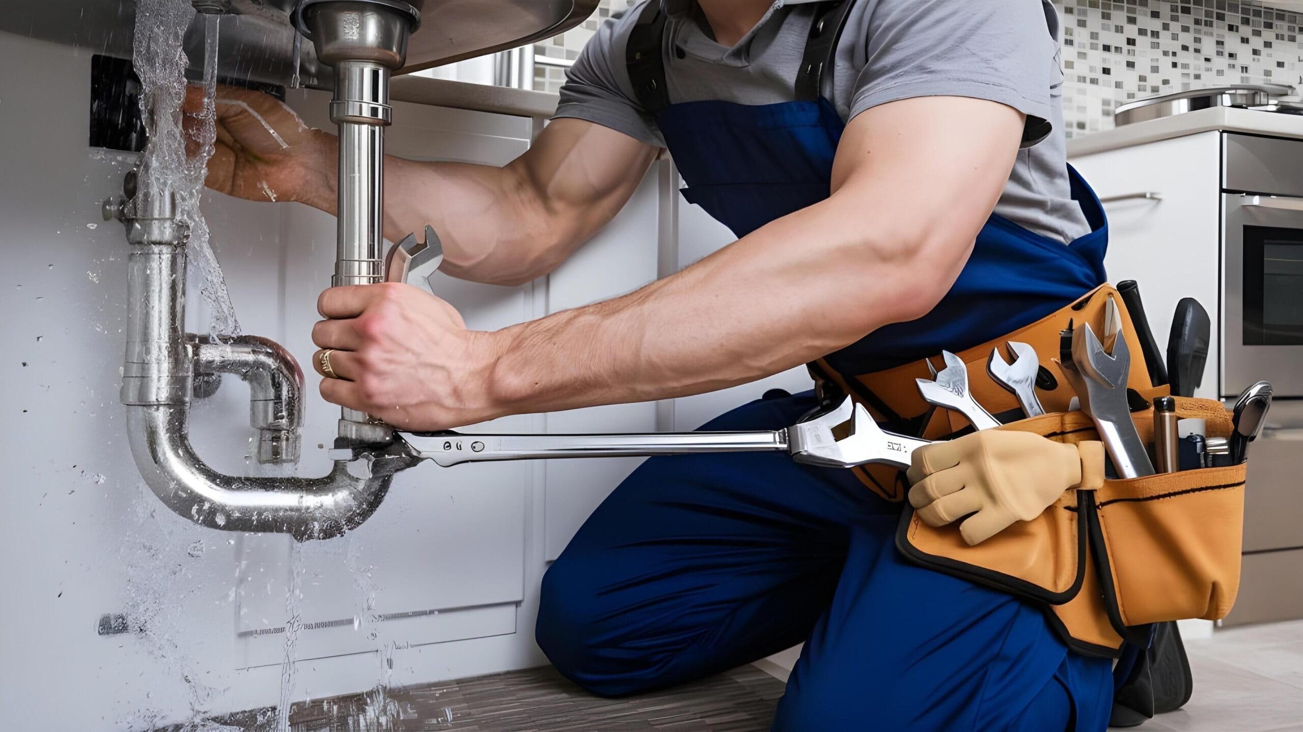 Plumber tightening a residential plumbing pipe in Kissimmee